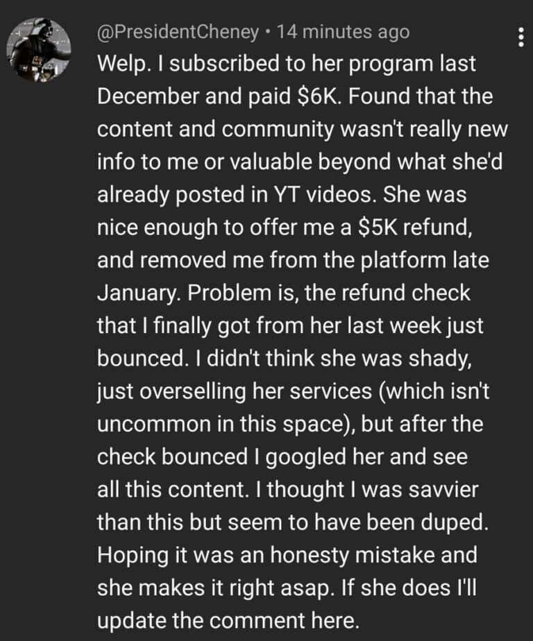 Abundantly Erica Bounced Check Former student of Abundantly Erica claims the $5000 refund check for her Millionaire Mentorship program bounced.