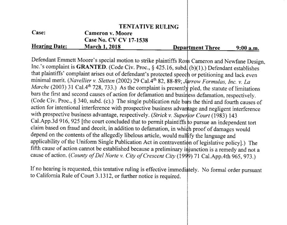 Warrior Trading loses anti-slapp