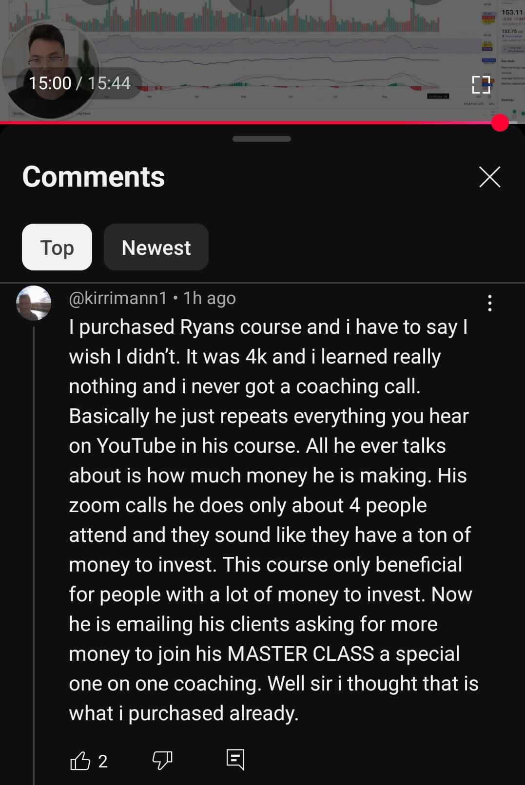 Options with Ryan review: customer paid $4,000, never got coaching call, now being upsold MASTER CLASS