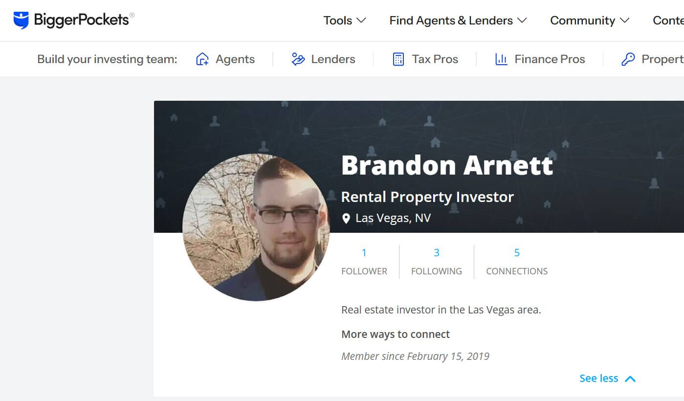 Investing with Brandon / Brandon Arnett Bigger Pockets profile