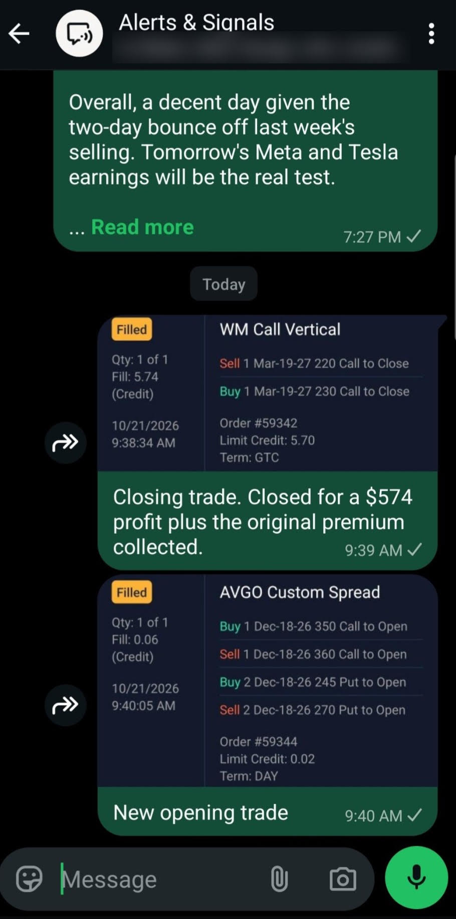 Option trade alerts example for Beststockstrategy and David Jaffee